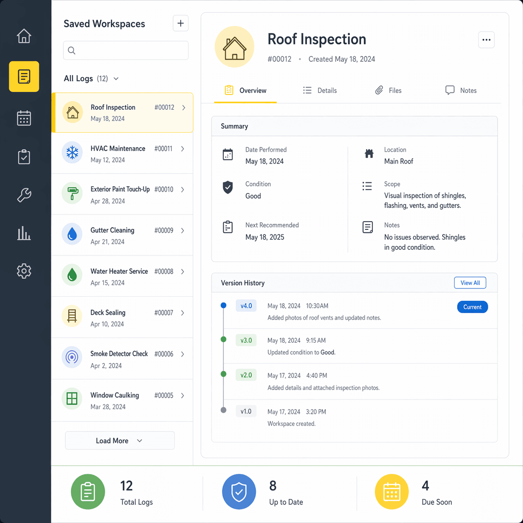 Saved workspaces and version history