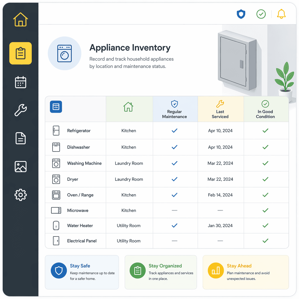 Appliance inventory (no wiring advice)