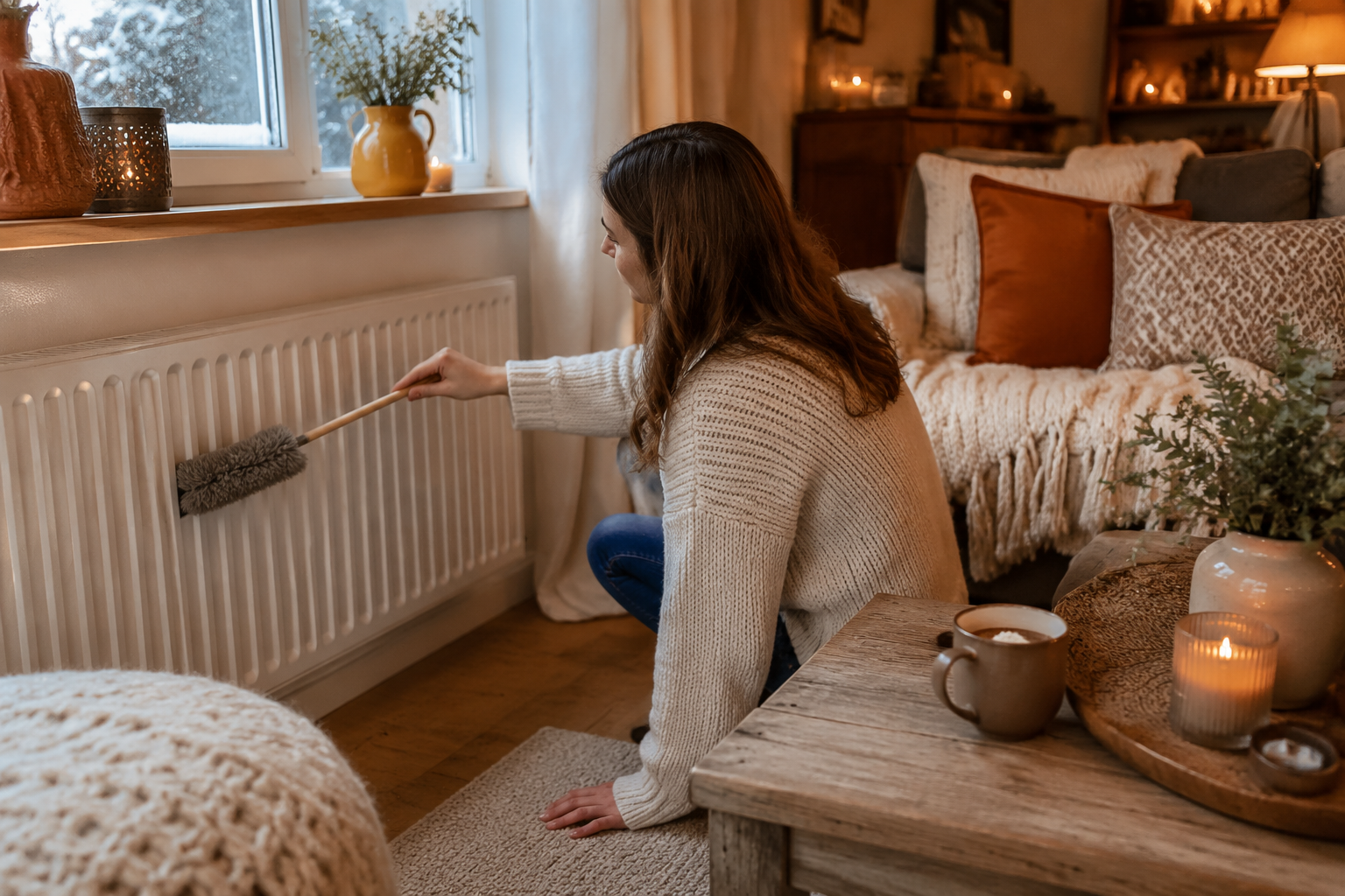 Radiator Cleaning Brush Set in use
